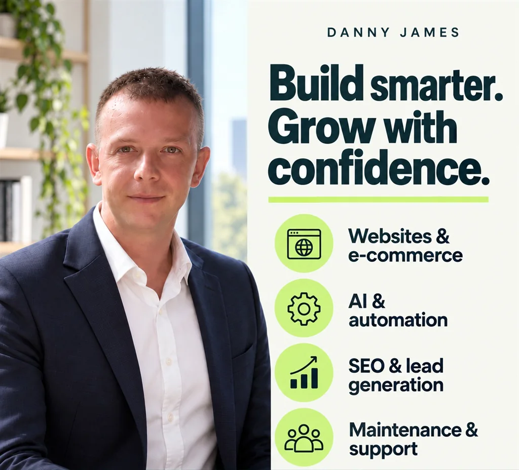 Danny James — Build smarter. Grow with confidence. Websites and e-commerce, AI and automation, SEO and lead generation, maintenance and support.